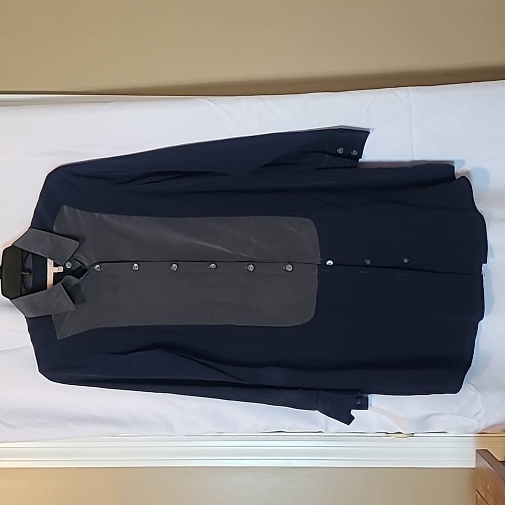 Anthropologie Hutch Blue Grey Colorblock Collared Long Sleeve Shirt Dress